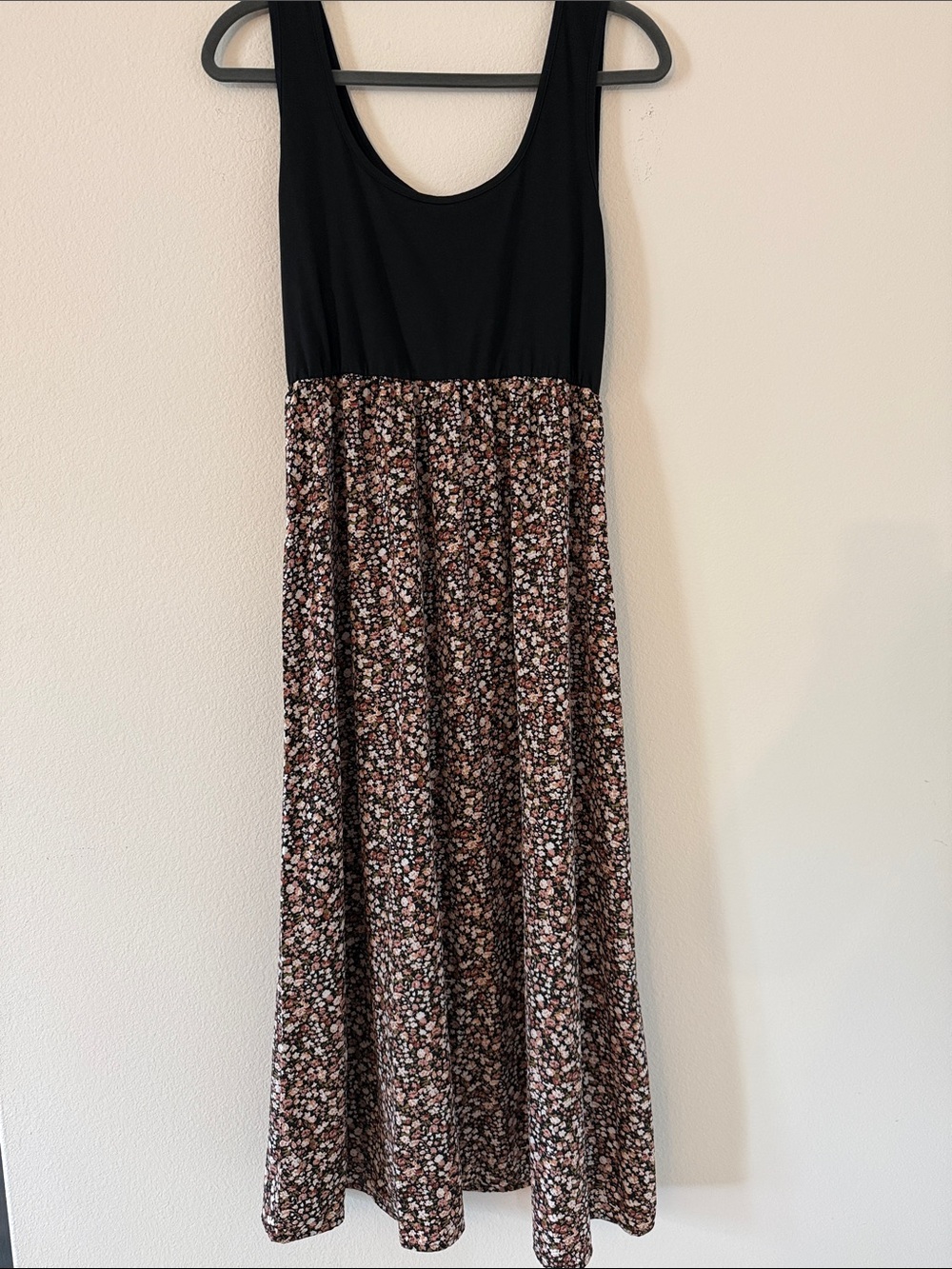 Black Tank Maxi Dress with Floral Printed Skirt
